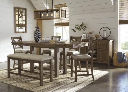 Picture of Moriville Counter Height Dining Table, 4 Stools & Bench