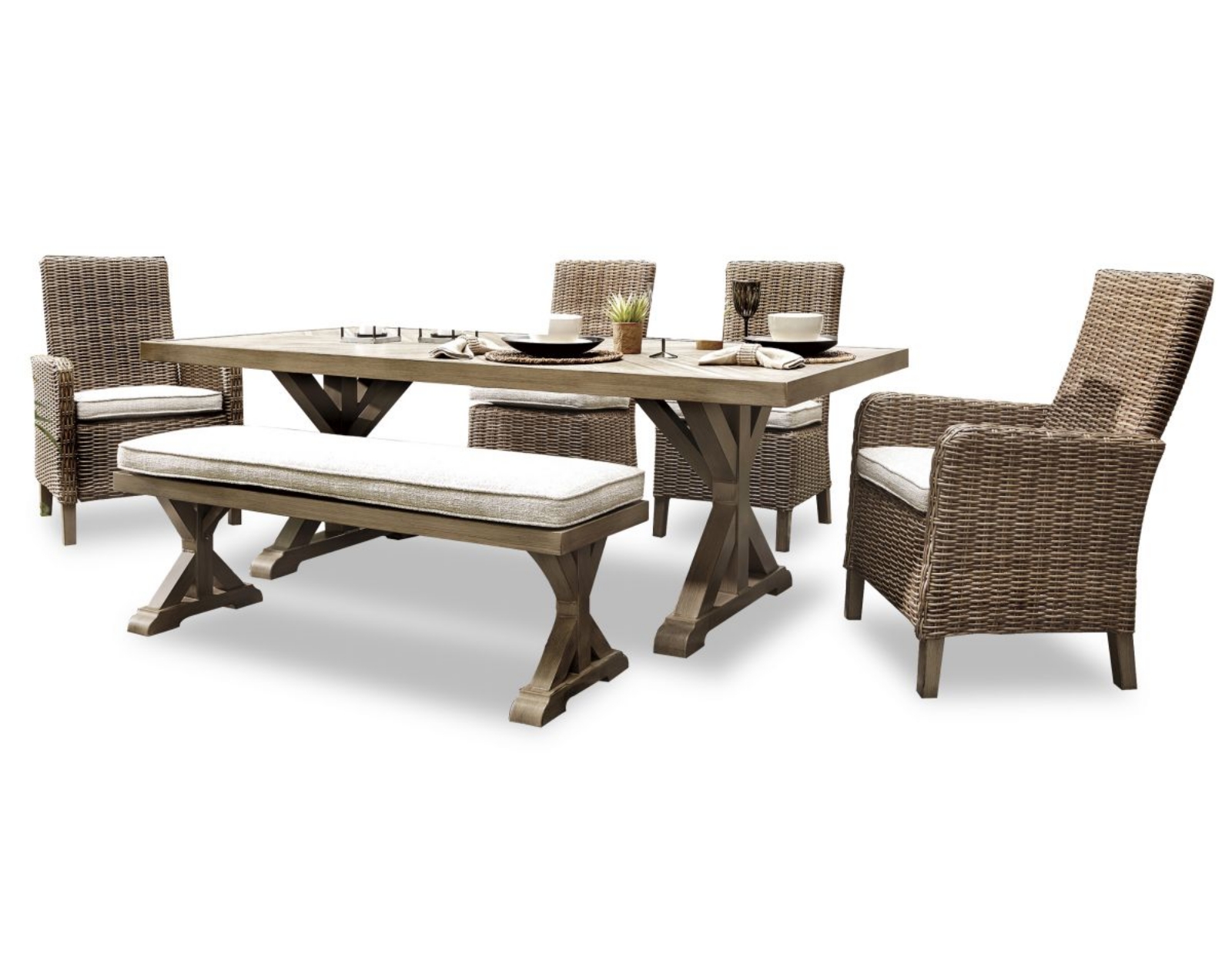 Picture of Beachcroft Outdoor Dining Table, 4 Chairs & Bench