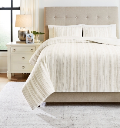 Picture of Ashley Reidler Comforter Set, King, Ivory/Taupe