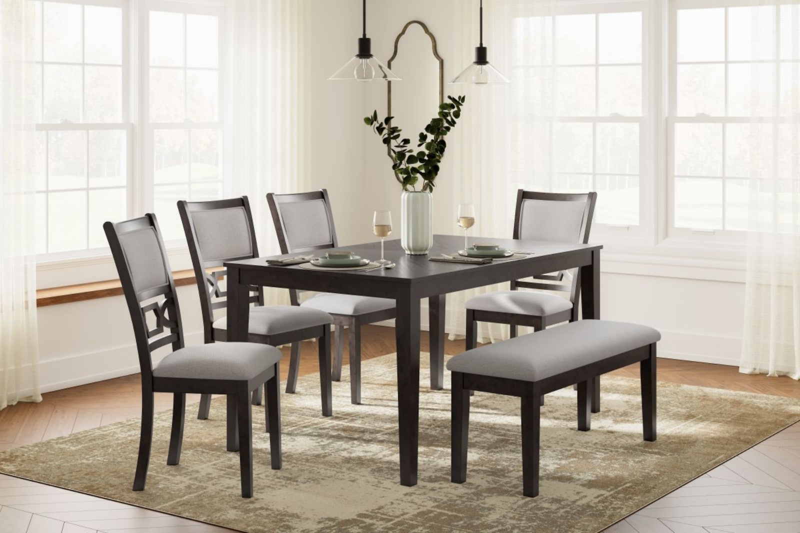 Perfect Dining Room Setup: 4 Chairs & Bench for Your Table